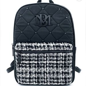 Badgley Michka Tweed & Studded Backpack vegan leather NWT $170MSRP